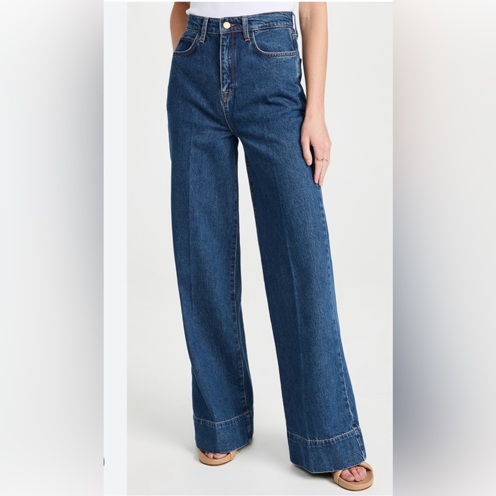Triarchy Ms. Onassis Manhattan High Rise Wide Leg Jeans in Medium Dark Indigo